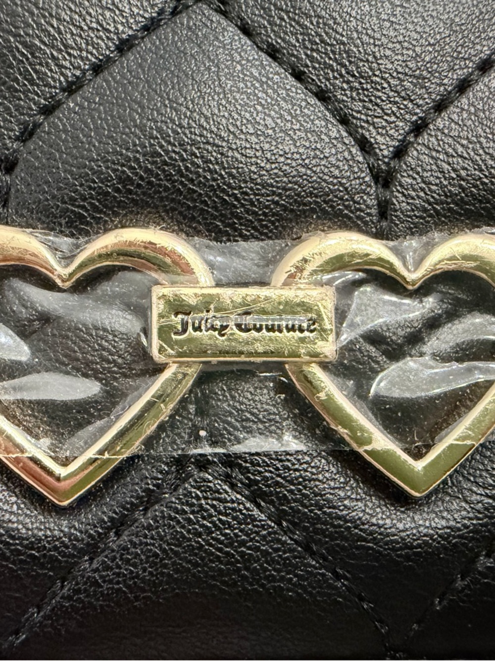Juicy Couture Black Quilted Heart Mini Trifold Wallet with Gold Heart Accent. - Picture 2 of 5
